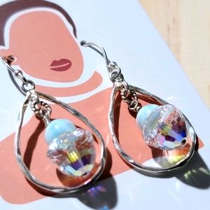 Swarovski & Larimar Sterling Silver Cute Earrings